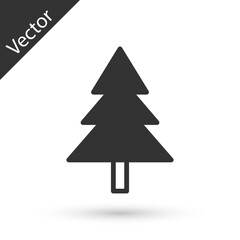 Obraz premium Grey Christmas tree icon isolated on white background. Merry Christmas and Happy New Year. Vector