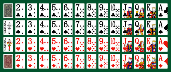 French poker set with isolated cards on green background - Poker playing cards - Miniature playing cards for mobile applications © Максим Лебедик