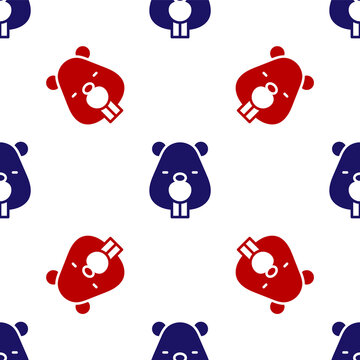 Blue and red Beaver animal icon isolated seamless pattern on white background. Vector