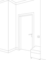 corridor hallway with door sketch, isolated, vector