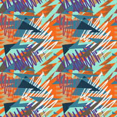 Abstract  geometry seamless pattern with curved shapes and chaotic lines