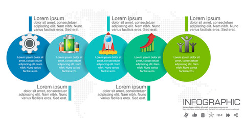 5 Parts infographic design vector and marketing icons can be used for workflow layout, diagram, report, web design. Business concept with options, steps or processes.