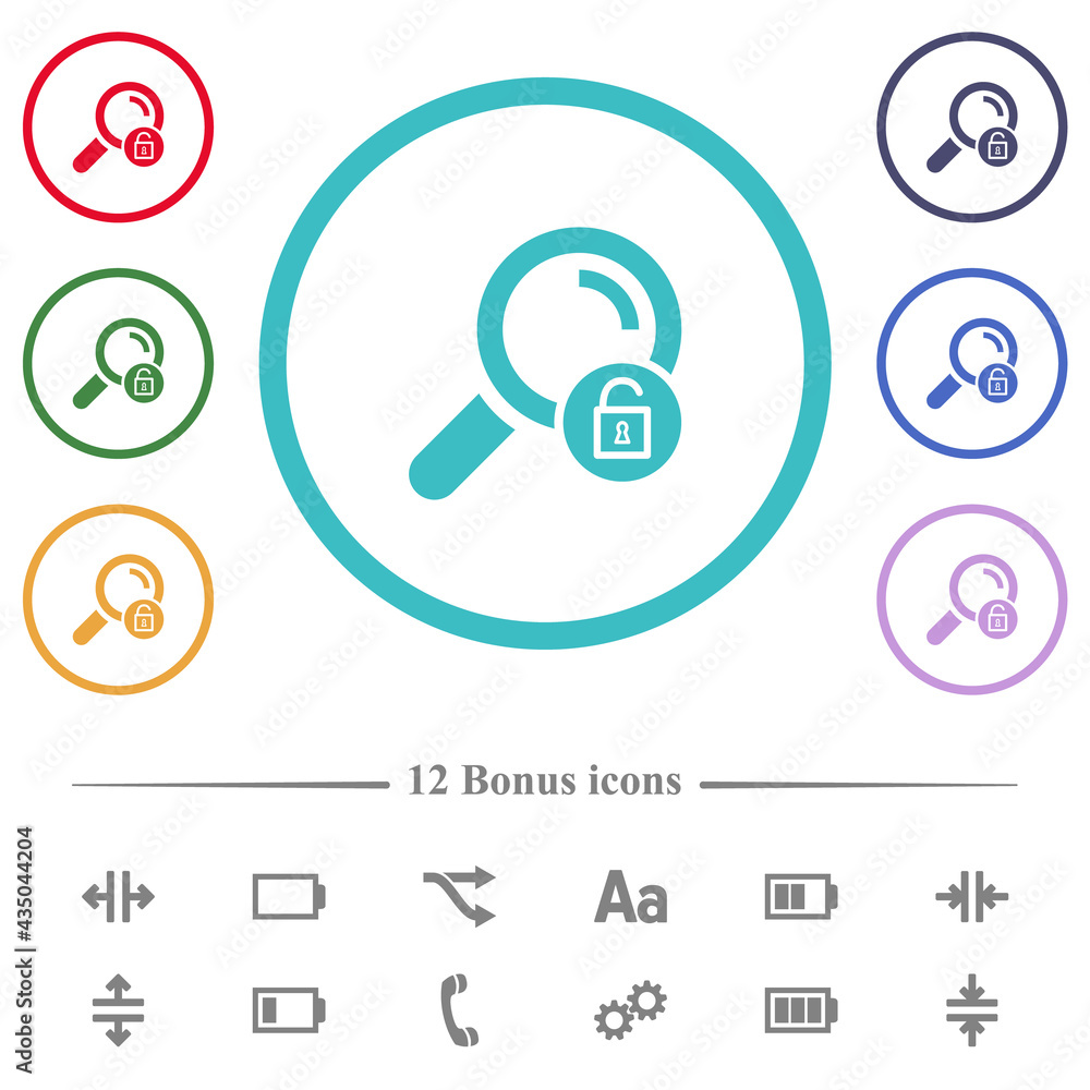 Poster unlock search flat color icons in circle shape outlines