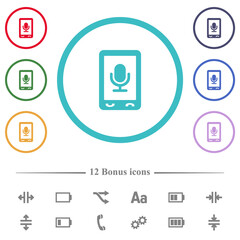 Mobile recording flat color icons in circle shape outlines