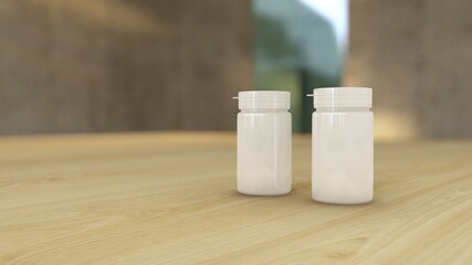 side view of pill bottle on table