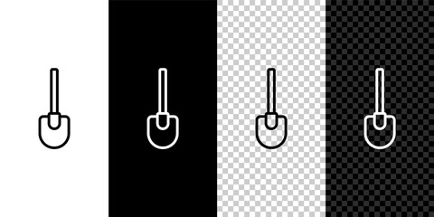 Set line Shovel icon isolated on black and white background. Gardening tool. Tool for horticulture, agriculture, farming. Vector