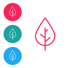 Red line Leaf icon isolated on white background. Fresh natural product symbol. Set icons in circle buttons. Vector