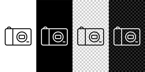 Isometric Photo camera icon isolated on grey background. Foto camera icon. Blue square button. Vector