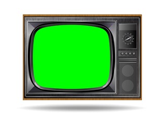 Realistic TV LCD screen mockup. Panel with green screen isolated on white background. Vector illustration