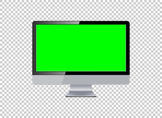 Realistic TV LCD screen mockup. Panel with green screen isolated on transparent background. Vector illustration