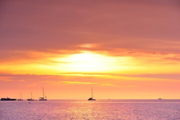 Sunset on the beach at Lipe Island , Satun Thailand