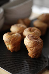 Homemade butter pie on black tray