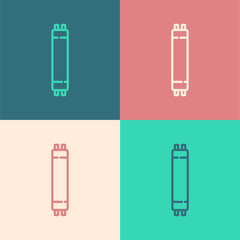 Pop art line Long luminescence fluorescent energy saving lamp icon isolated on color background. Vector