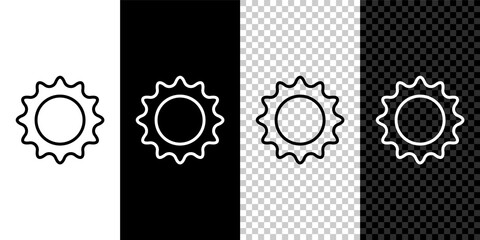 Set line Sun icon isolated on black and white background. Summer symbol. Good sunny day. Vector