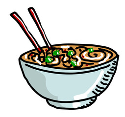 Soup noodles in a bowl isolated