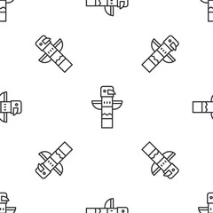 Grey line Canadian totem pole icon isolated seamless pattern on white background. Vector