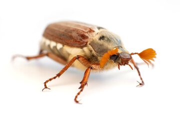 Chafer isolated on white background. Beetle standing on its paws
