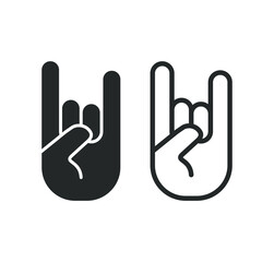 Rock hand gesture icon. Devil horns sign. Heavy metal music symbol. Mouse click cursor logo silhouette. Vector illustration image.