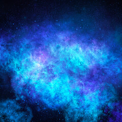 Obraz na płótnie Canvas Space. Blue Nebula. Stardust. Night sky aesthetic. Original digital art. Creative trendy illustration. 