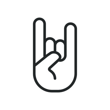 Rock hand gesture icon. Devil horns sign. Heavy metal music symbol. Mouse click cursor logo silhouette. Vector illustration image.