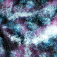 Space. White, blue and pink Nebula. Stardust. Night sky aesthetic. Original digital art. Creative trendy illustration. 