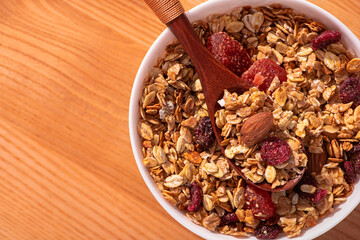 granola with nuts and dried fruit.