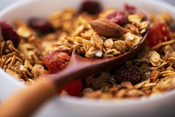 granola with nuts and dried fruit.