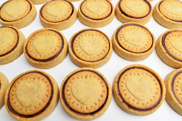 Collection of chocolate chip cookies on white background. Delicious Chocolate Chip Cookies.
