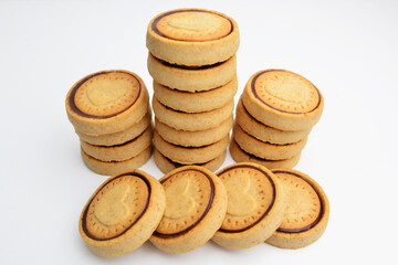 Chocolate chip cookies isolated on white background. Sweet biscuits. Italian biscuits.
