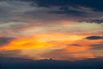 Gradient  colorful cloudy sky at sunset.