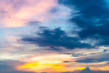 Gradient  colorful cloudy sky at sunset.