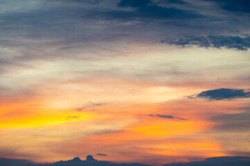 Gradient  colorful cloudy sky at sunset.