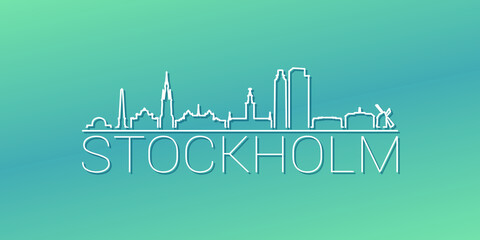 Stockholm, Sweden Skyline Linear Design. Flat City Illustration Minimal Clip Art. Background Gradient Travel Vector Icon.