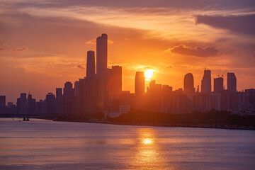 Fototapeta na wymiar Sunset scenery of Zhujiang New Town in Guangzhou CBD