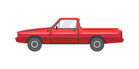 Car. A red pickup truck. The vehicle. Transport. Vector illustration in a flat style.