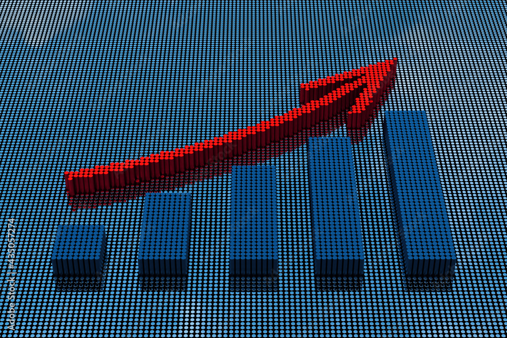 Poster pixel art bar chart. 3d rendering
