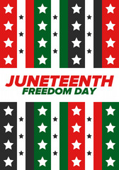 Juneteenth Independence Day. Freedom or Emancipation day. Annual american holiday, celebrated in June 19. African-American history and heritage. Poster, greeting card, banner and background. Vector