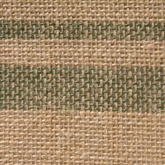 Jute burlap fabric texture with green stripes