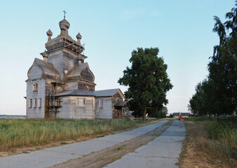 The temple complex of the Turchasovsky churchyard in the Arkhangelsk region, the village of Turchasovo