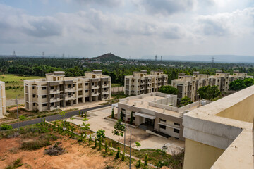 Close view of single floor building looking awesome with greenery tree plantation - 435058085