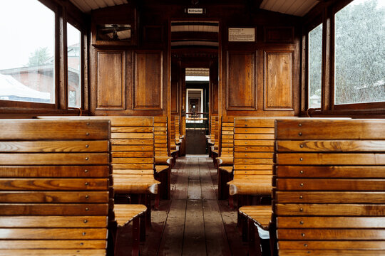 benches in old wooden train