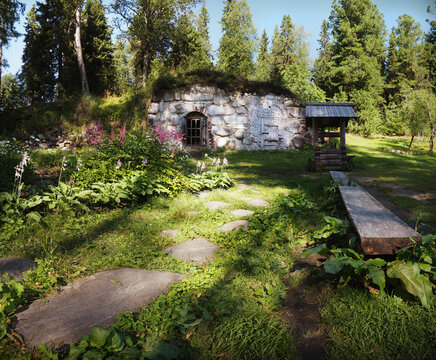 A stone hut and a well in the forest (do hobbits live here?)