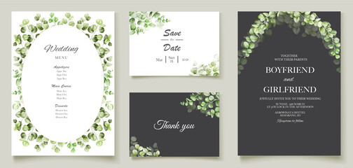 Watercolor eucalyptus wedding invitation card