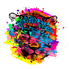 leopard head with creative abstract element on white background