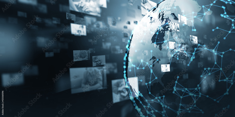 Poster multimedia digital content entertainment streaming communication social networking connectivity tech