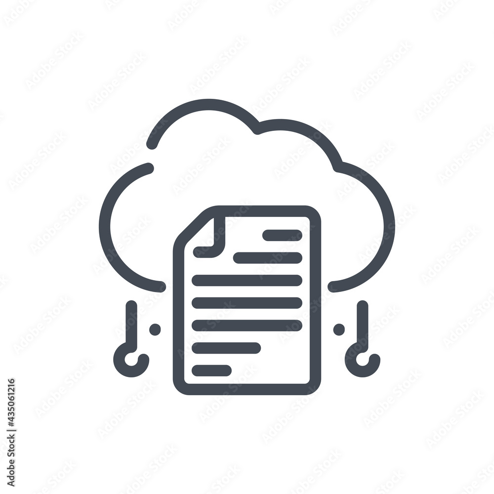 Poster cloud storage with connection to documents and files line icon. cloud network access to information 