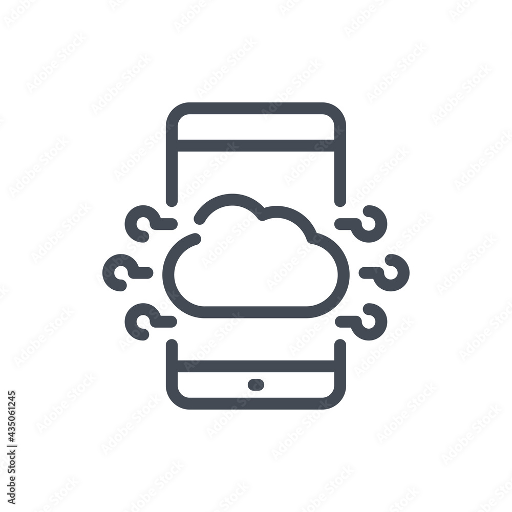 Poster mobile phone with connection to cloud network line icon. cloud services, online hosting and remote s