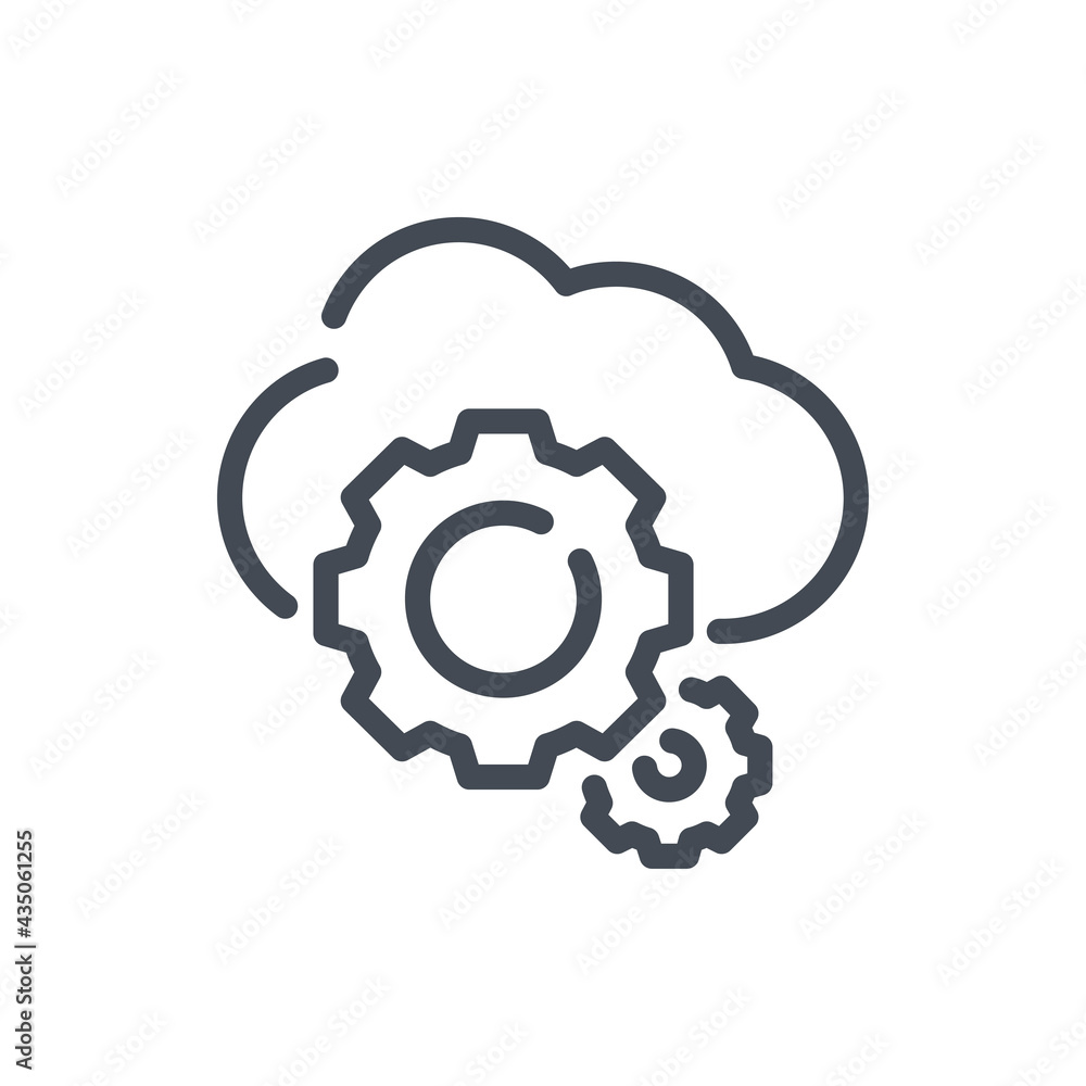 Poster cloud network settings line icon. cloud service with gears vector outline sign.