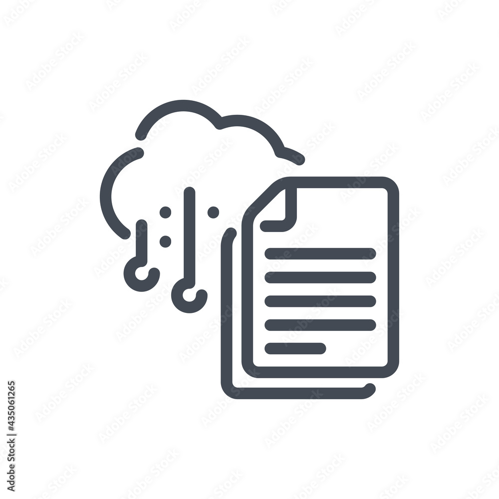Poster document and file with connection to cloud storage line icon. cloud network communication and online
