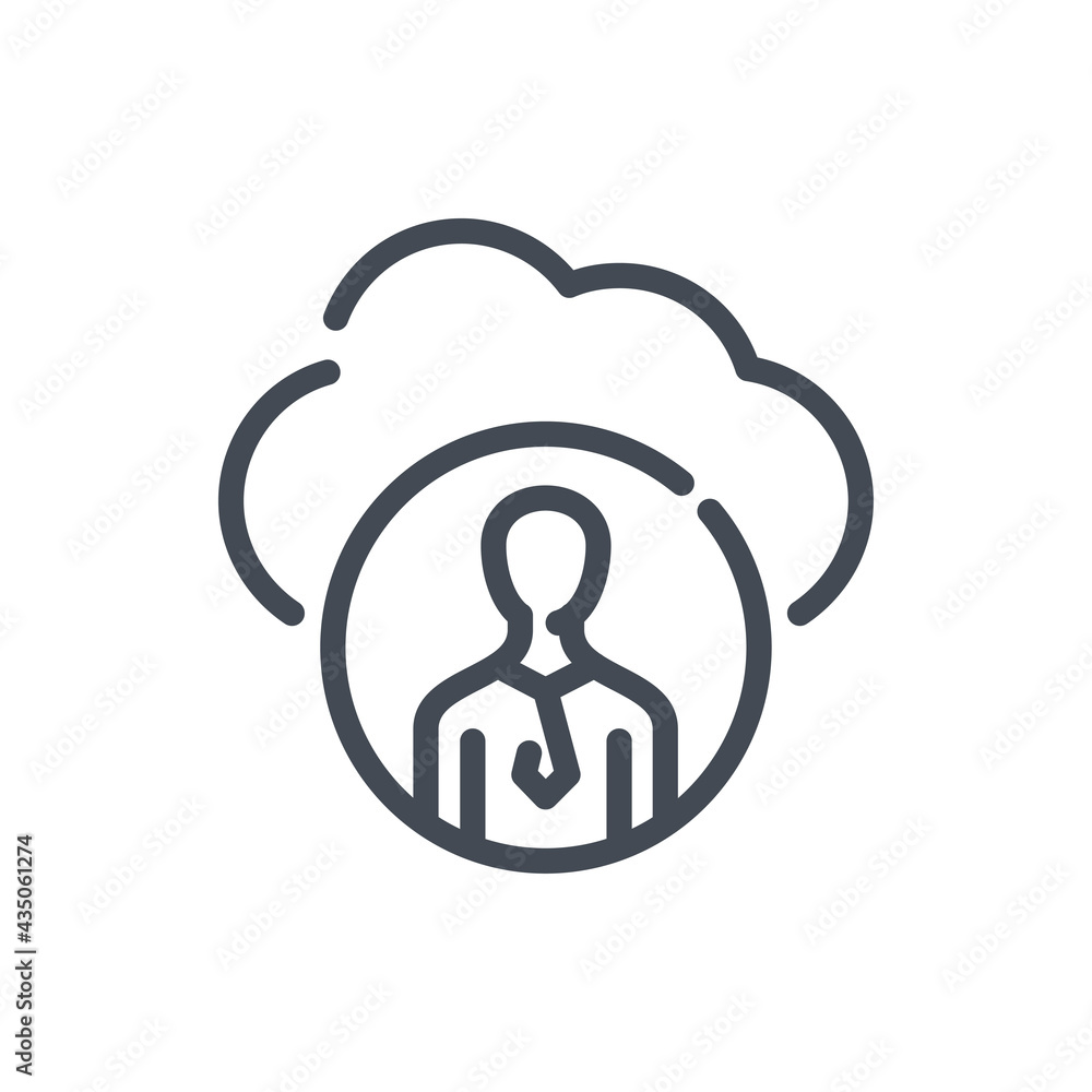 Poster cloud network with connection to user profile line icon. online connection to personal information a